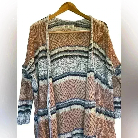 American Eagle Oversized Striped Fall Cardigan With Pockets Size Medium Flaw - Picture 2 of 12